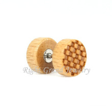 Honey Comb Design Natural Wood Fake Plug Earrings For Men